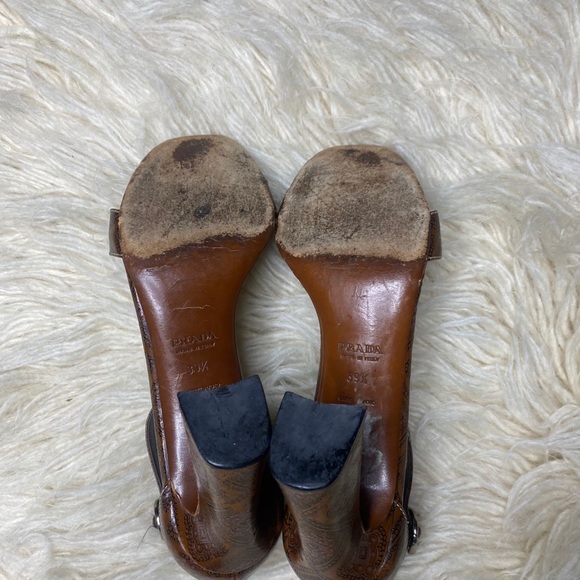 Authentic Prada Black Brown Embroidered Ankle Strap Platform - Picture 10 of 11